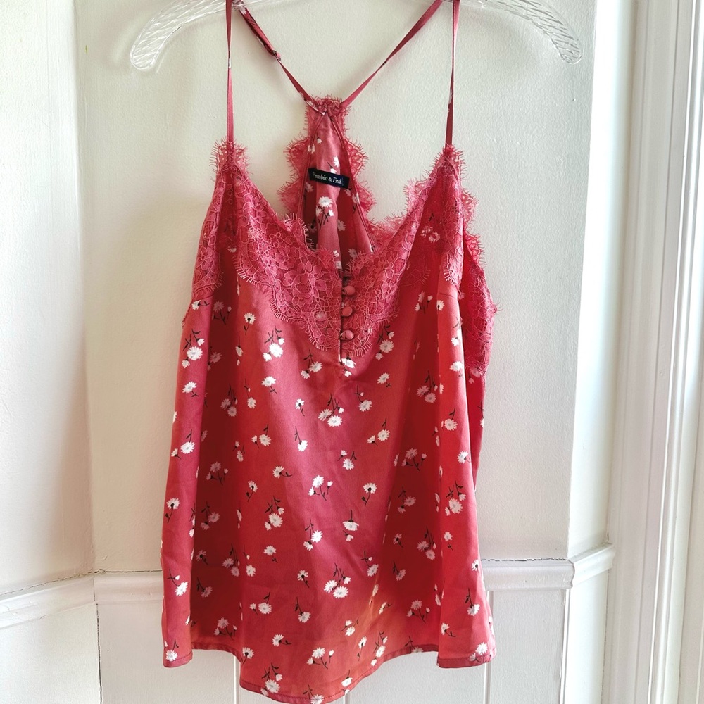 Abercrombie & Fitch Womens Tank Top Floral Lace Accent Cami Y2K Button Large